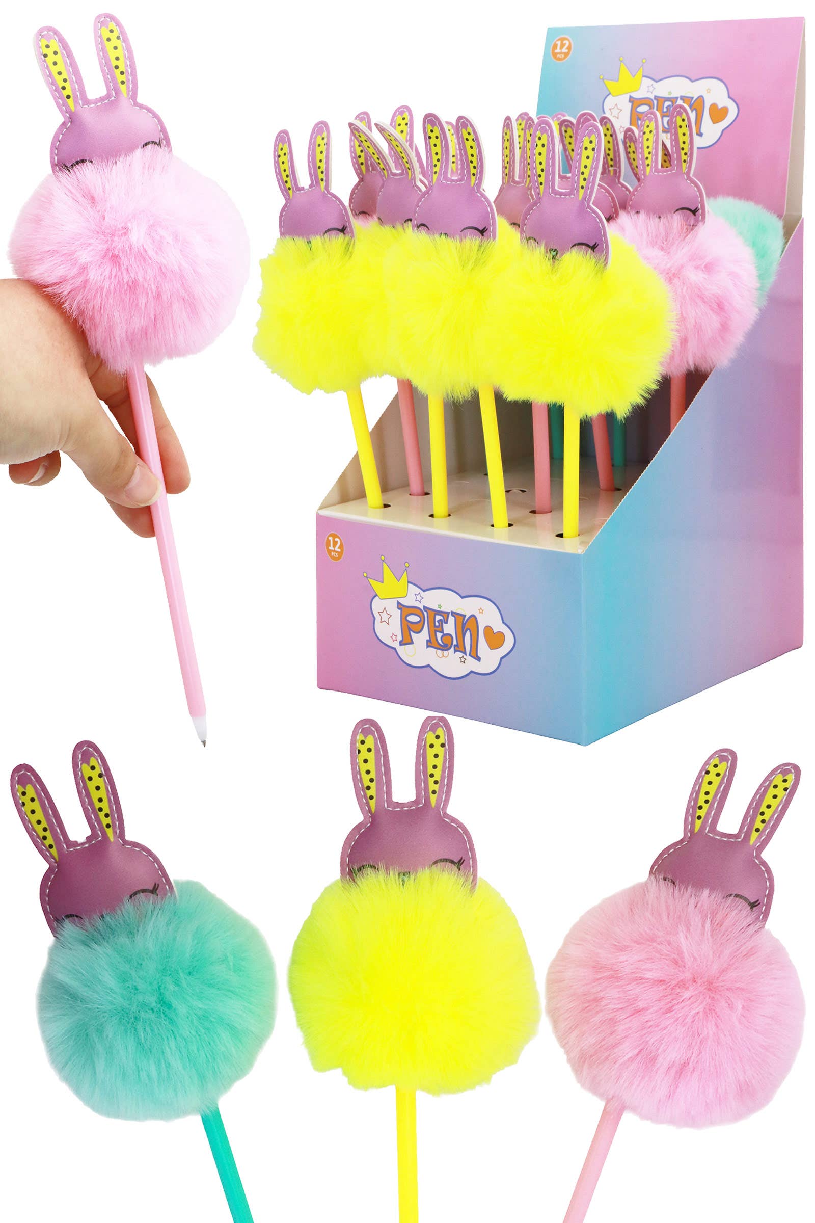 Smiling Bunny Rabbit Fuzzy Pom Pom Pen